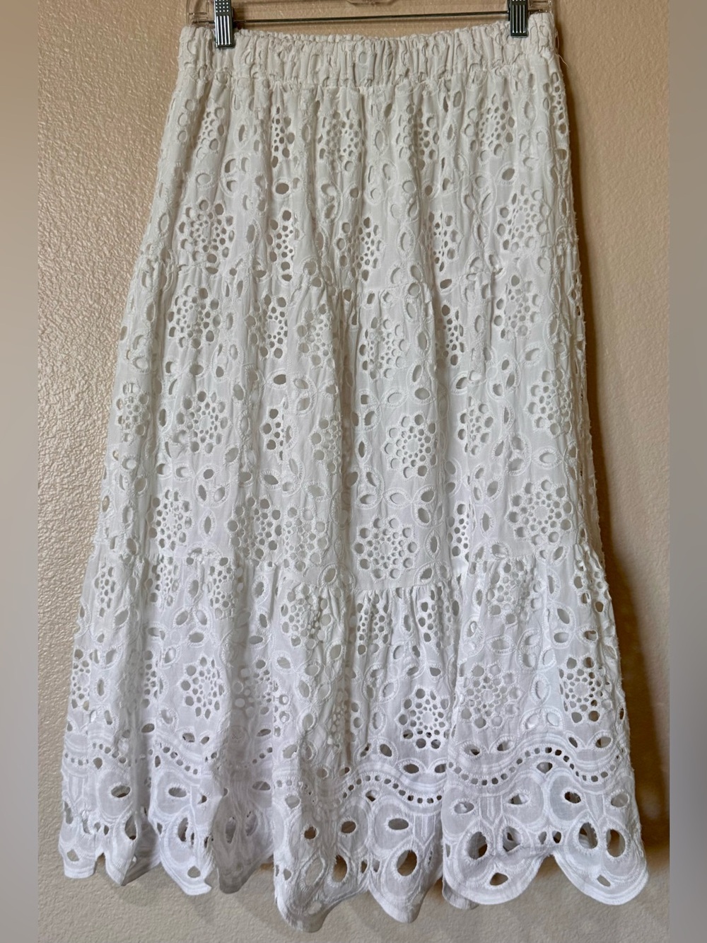 Ultra Pink White 100% Cotton Eyelet Tiered Midi Skirt M L
